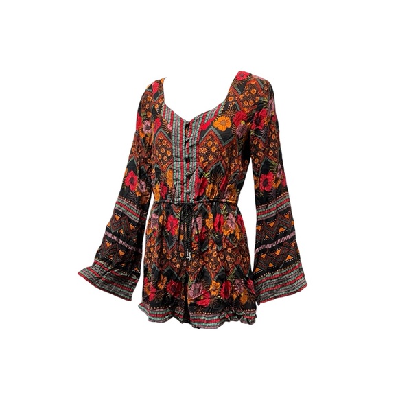 Altar’d State Floral Geometric Boho Long Sleeve Romper Jumpsuit Size Small - Picture 2 of 16